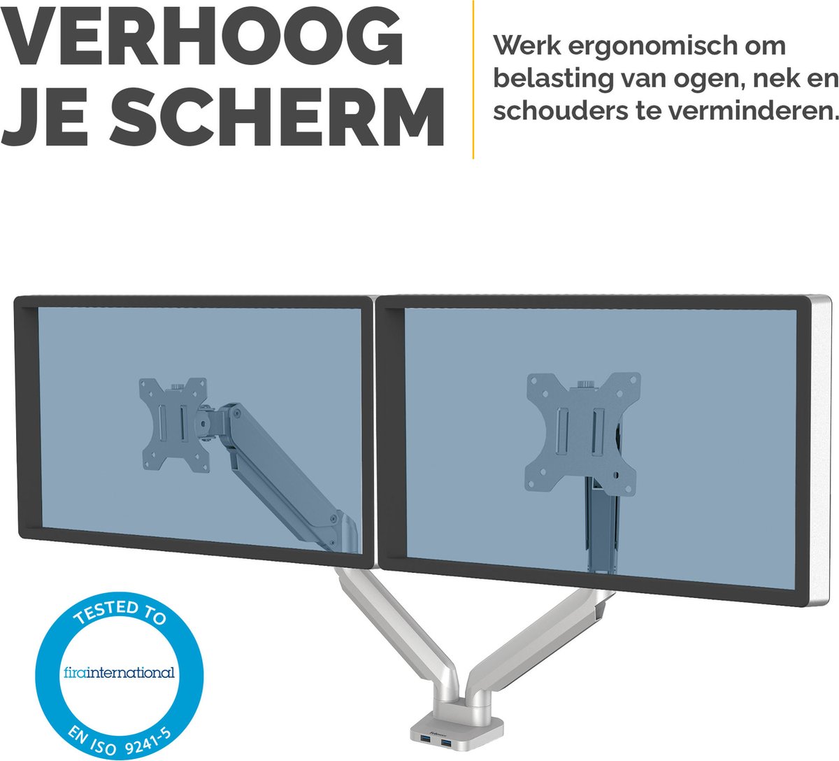 Fellowes platinum monitor arm 2 scherme 9554462 4 orig - Fellowes Platinum Monitor Arm 2 voor 2 schermen tot 32" Bureausteun