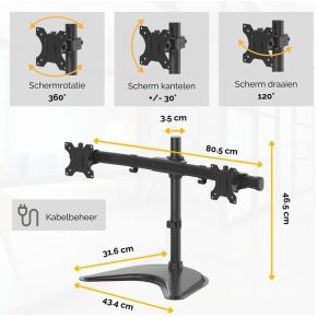 Fellowes professional series vrijstaand 2 orig - Fellowes 8043701 voor 2 schermen tot 27" Monitorstandaard (zwart)