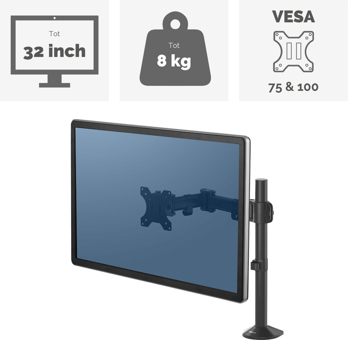 Fellowes reflex monitor arm 1 scherm 32 3 orig - Fellowes Reflex tot 32" Bureausteun (zwart)