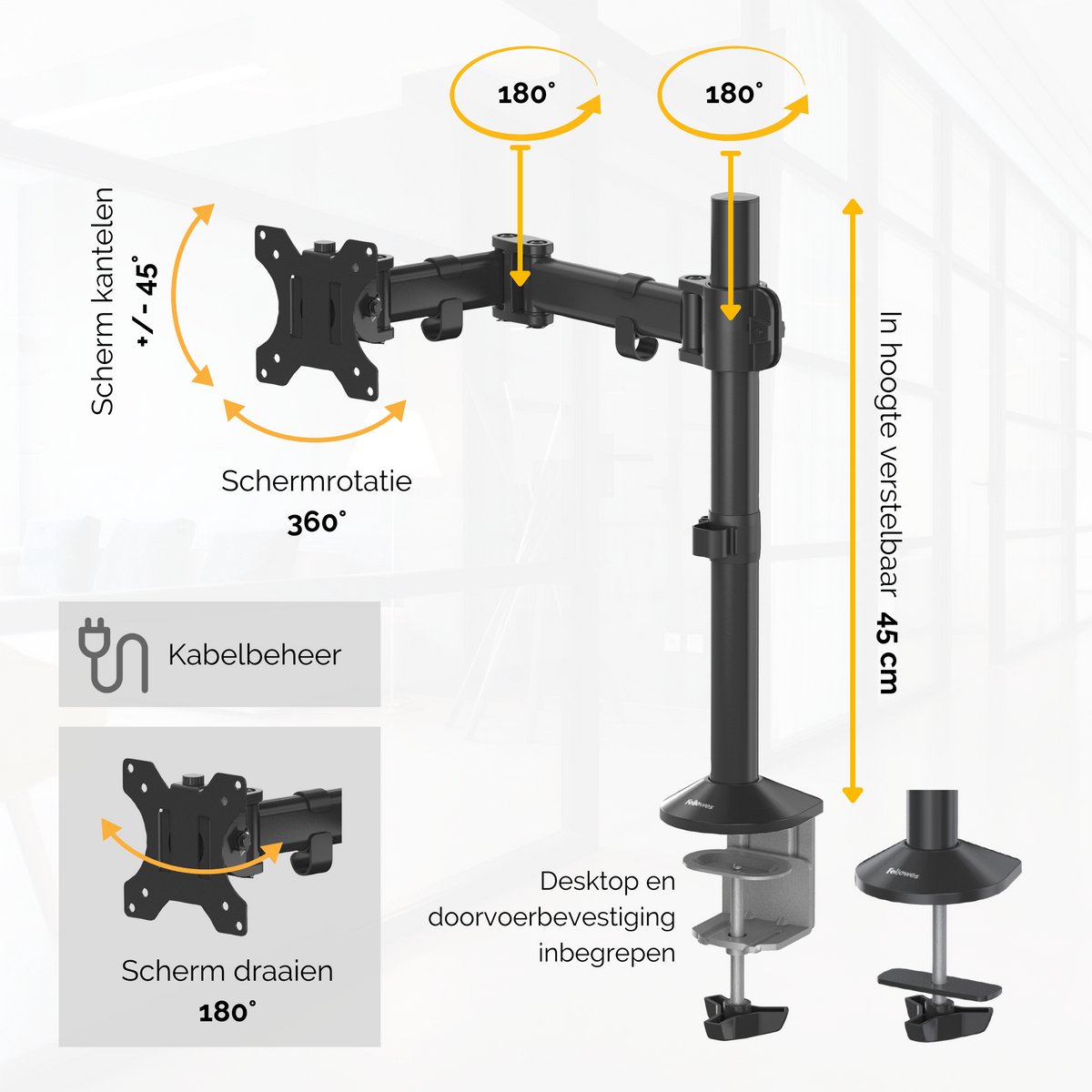 Fellowes reflex monitor arm 1 scherm 32 6 orig - Fellowes Reflex tot 32" Bureausteun (zwart)