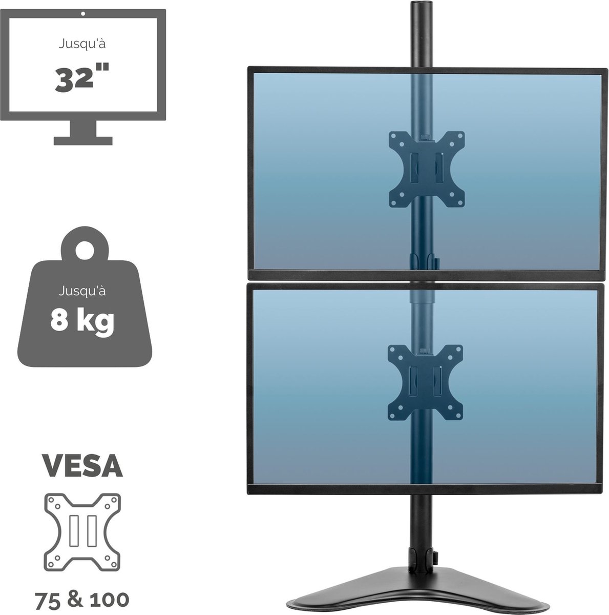 Fellowes seasa monitor arm 2 schermen v 9554270 4 orig - Fellowes Seasa voor 2 schermen tot 27" Monitorstandaard (zwart)