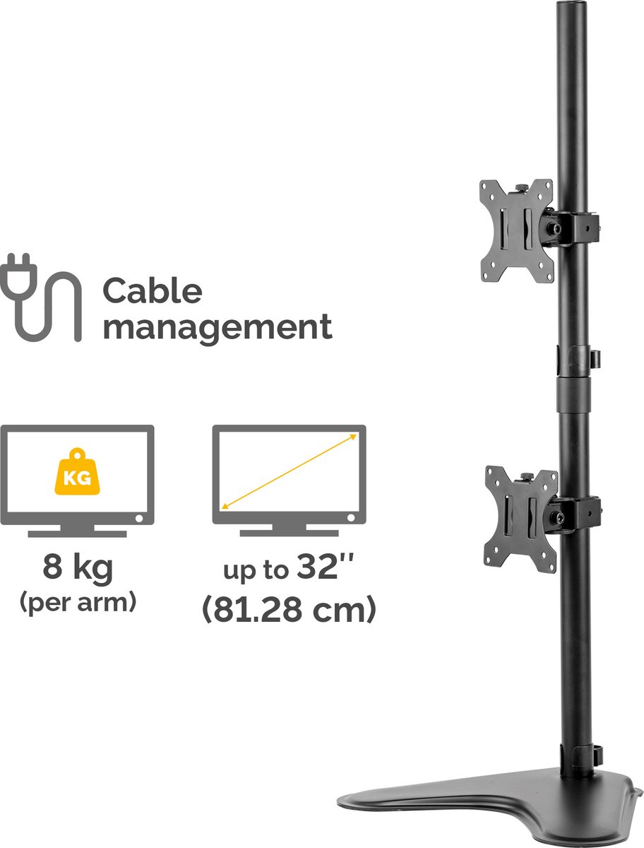 Fellowes seasa monitor arm 2 schermen v 9554270 7 orig - Fellowes Seasa voor 2 schermen tot 27" Monitorstandaard (zwart)