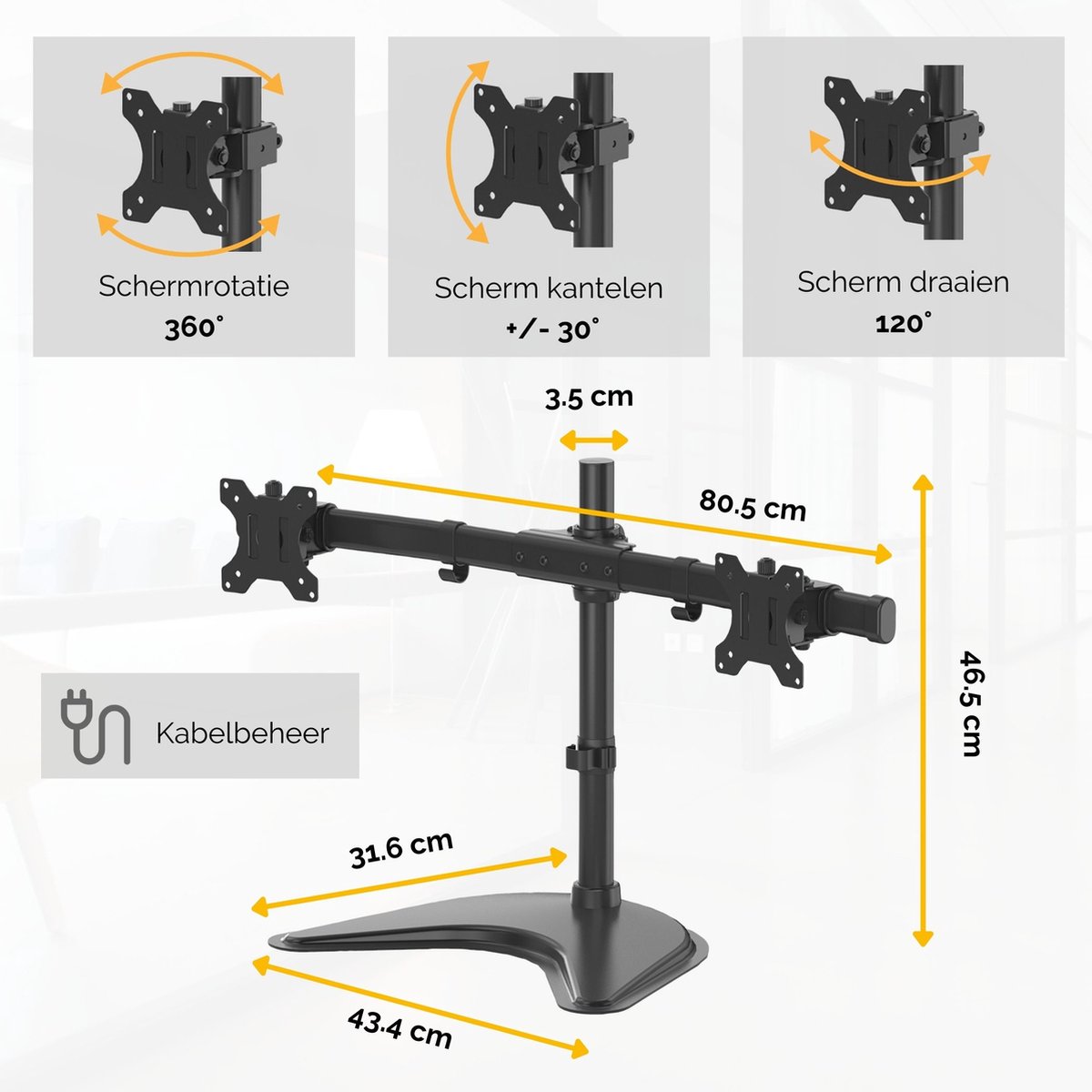 Fellowes seasa monitor arm 2 schermen v 9554335 10 orig - Fellowes Seasa voor 2 schermen tot 27" Monitorstandaard (zwart)