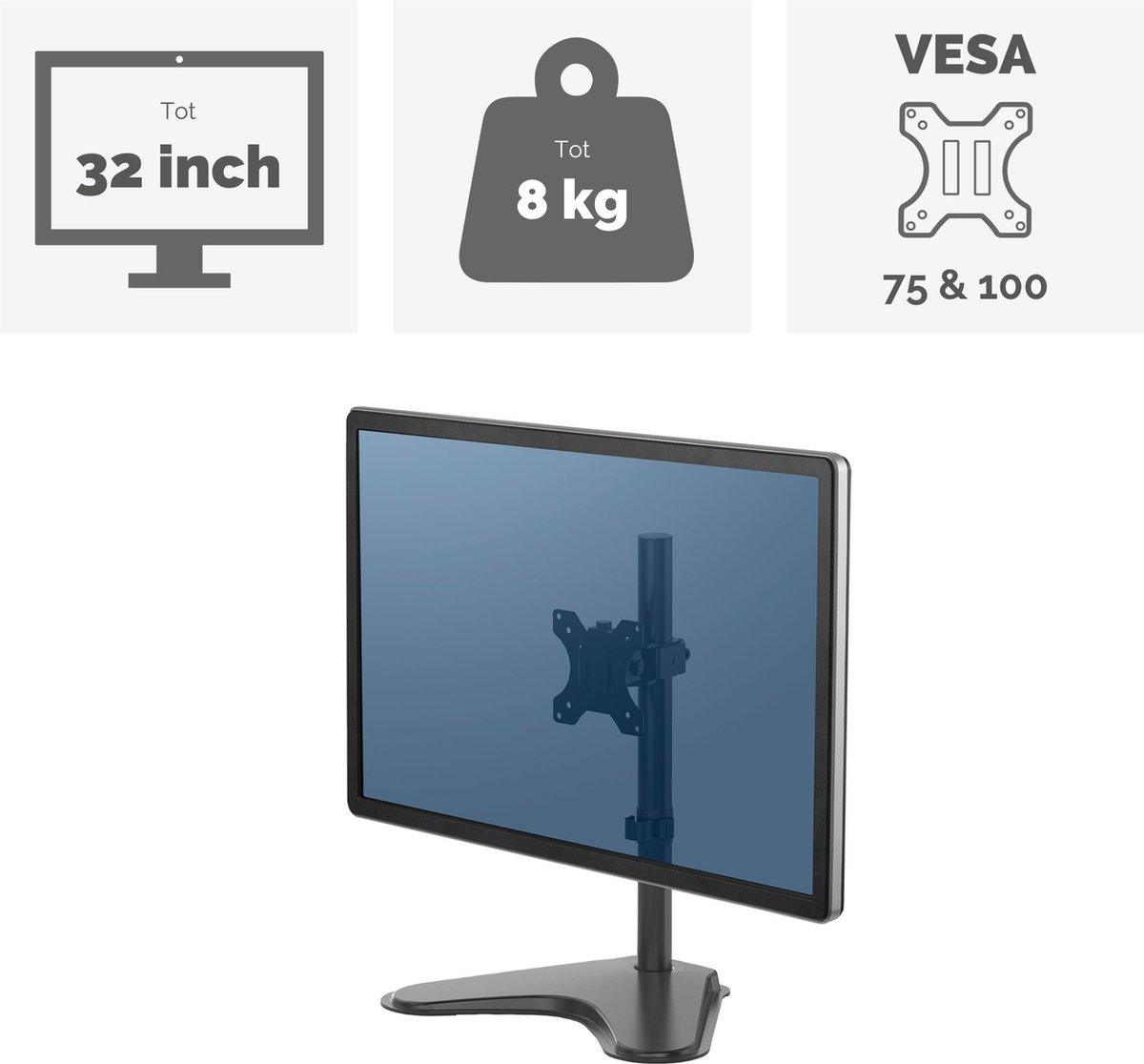 Fellowes seasa monitor arm vrijstaand 1 5 orig - Fellowes Seasa Monitor Arm Vrijstaand tot 32" Monitorstandaard (zwart)