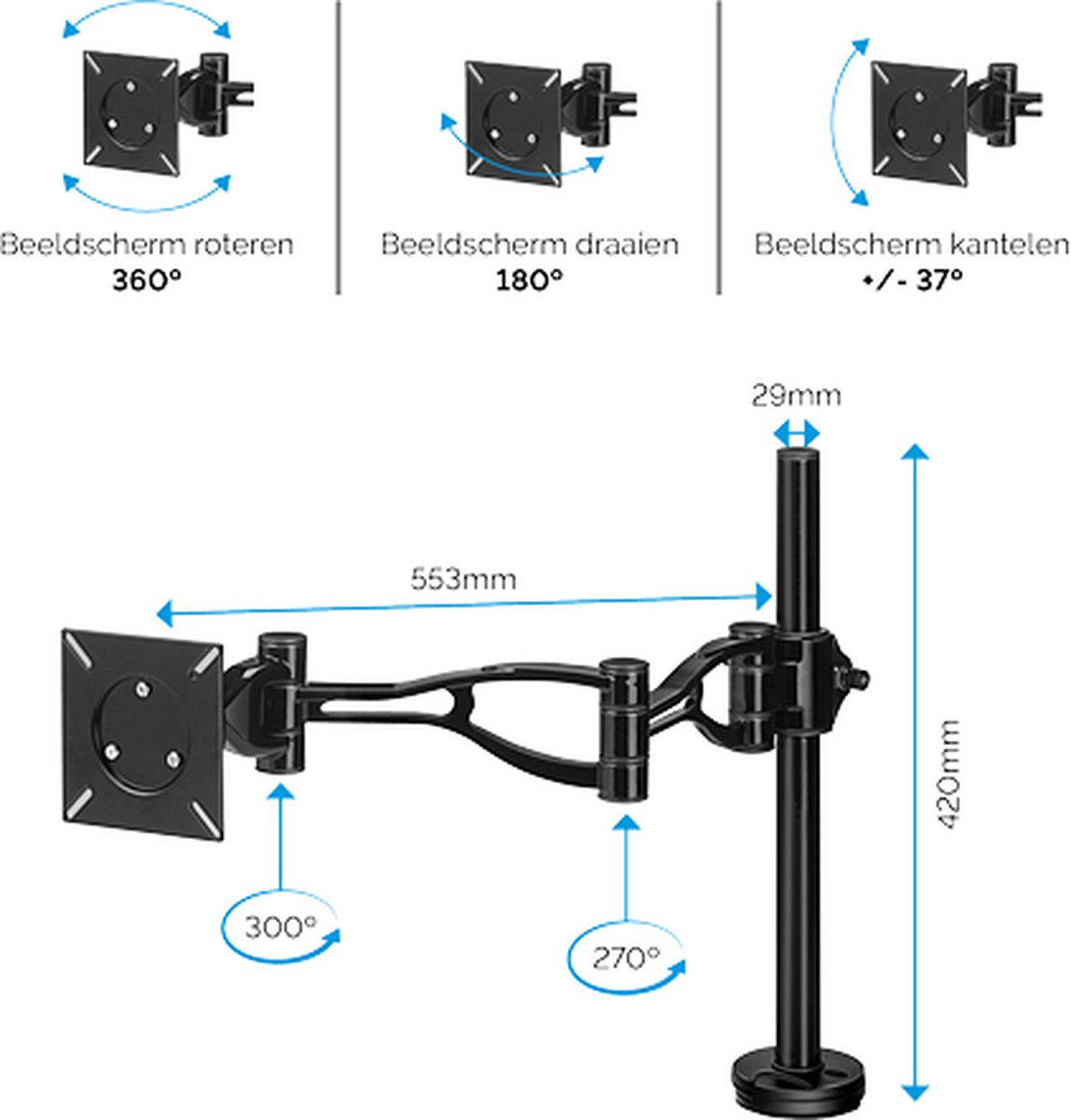 Fellowes vista monitor arm 1 scherm kle 3 orig - Fellowes Vista Monitor Arm 1 Scherm Klem tot 32" Bureausteun (zwart)