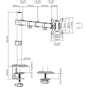 Gembird ma d1 01 flat panel bureau 3 orig - Gembird Verstelbare Monitorarm 17–32 inch tot 32" Bureausteun (zwart)