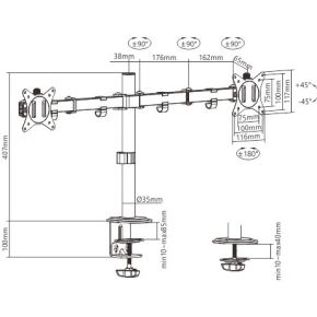 Gembird ma d2 01 flat panel bureau 3 orig - Gembird Bureau Monitorarm voor 2 schermen tot 32" Bureausteun (zwart)
