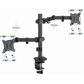 Gembird ma d2 03 flat panel bureau 3 orig - Gembird Bureau Monitorarm voor 2 schermen tot 32" Bureausteun (zwart)
