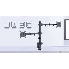 Gembird ma d2 03 flat panel bureau 5 orig - Gembird Bureau Monitorarm voor 2 schermen tot 32" Bureausteun (zwart)