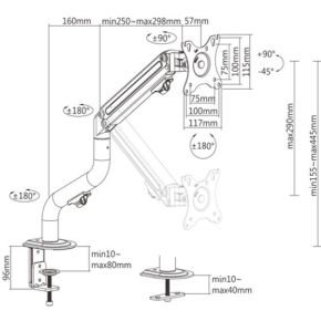 Gembird ma da1 02 flat panel bureau 3 orig - Gembird Verstelbare Bureau voor 2 schermen tot 32" Bureausteun (zwart)
