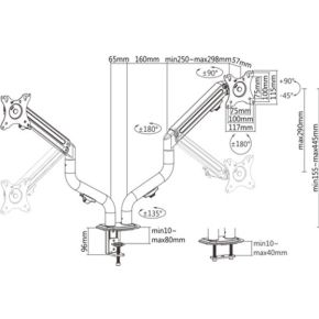 Gembird ma da2 02 dual flat panel 3 orig - Gembird Verstelbare Bureau voor 2 schermen tot 32" Bureausteun (zwart)