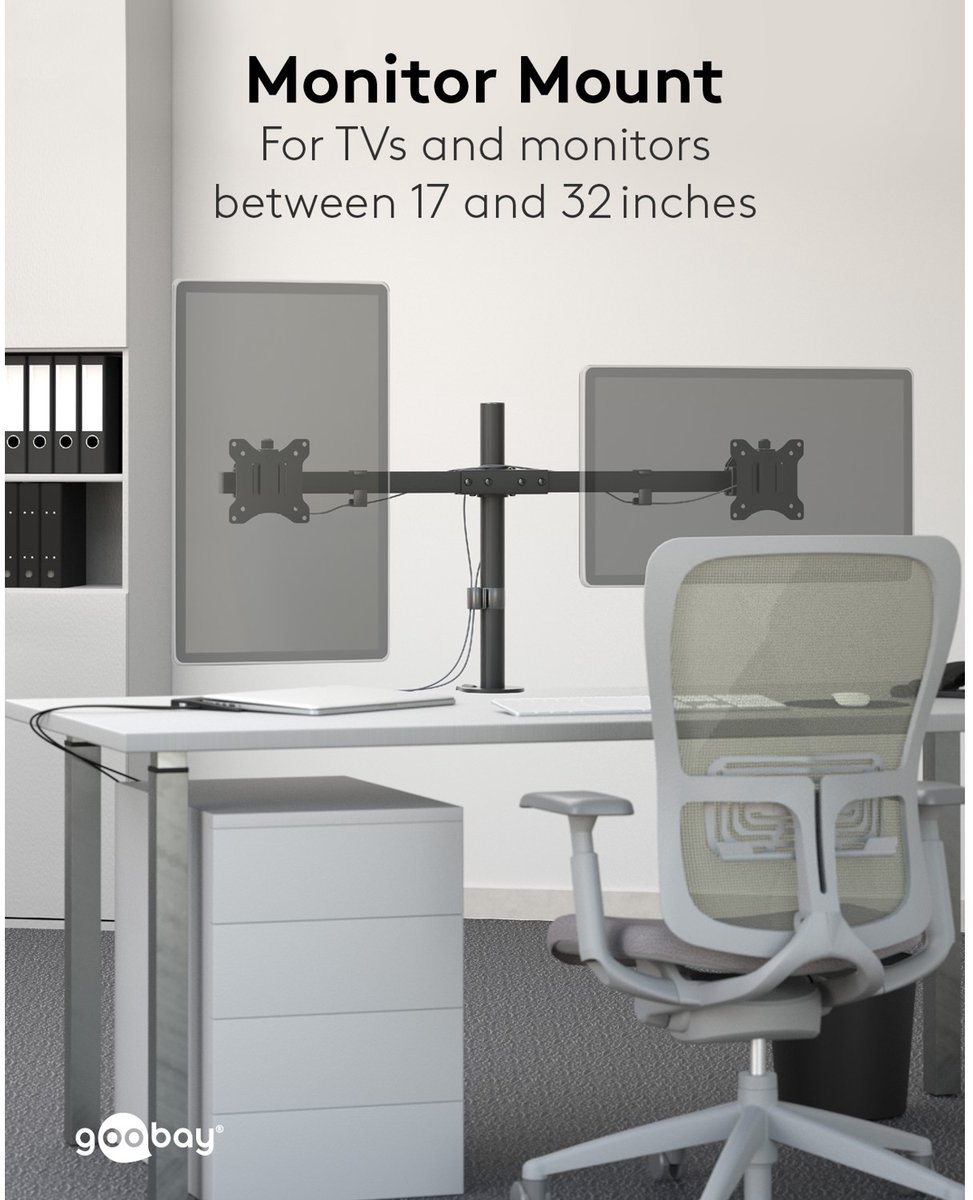 Goobay dubbele monitorbeugel fixed 17 2 orig - Goobay Dubbele voor 2 schermen tot 32" Bureausteun (zwart)