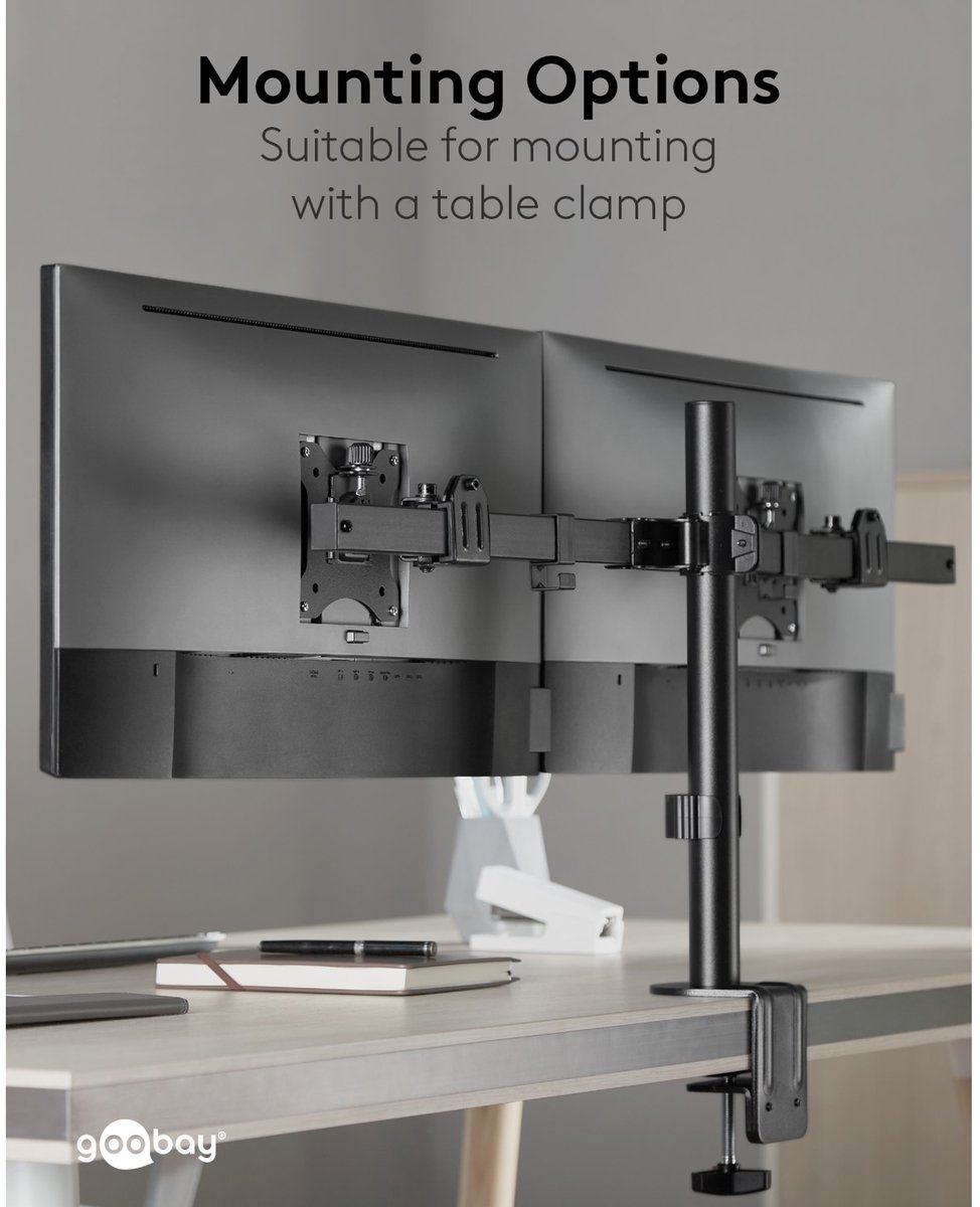 Goobay dubbele monitorbeugel fixed 17 3 orig - Goobay Dubbele voor 2 schermen tot 32" Bureausteun (zwart)