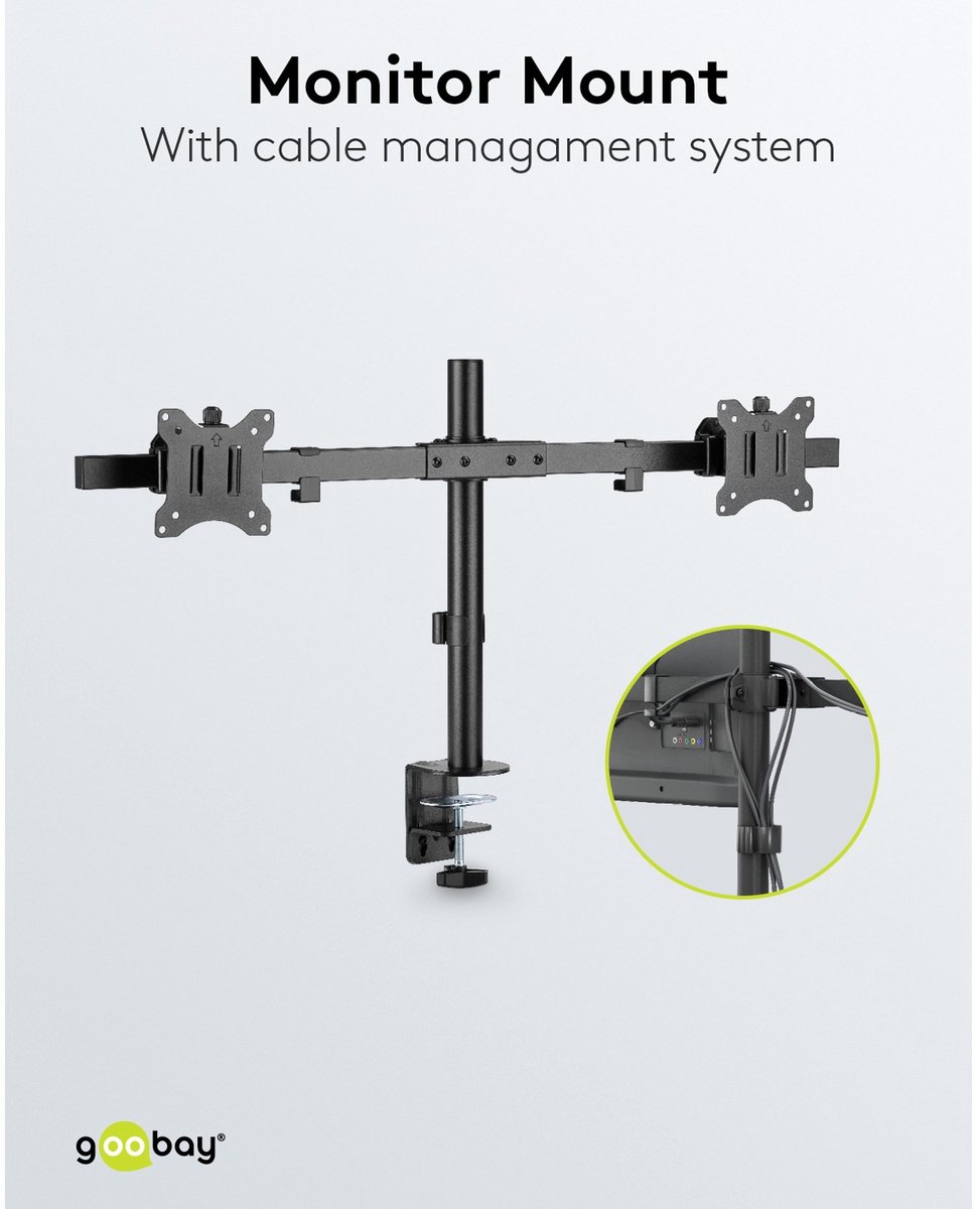 Goobay dubbele monitorbeugel fixed 17 4 orig - Goobay Dubbele voor 2 schermen tot 32" Bureausteun (zwart)