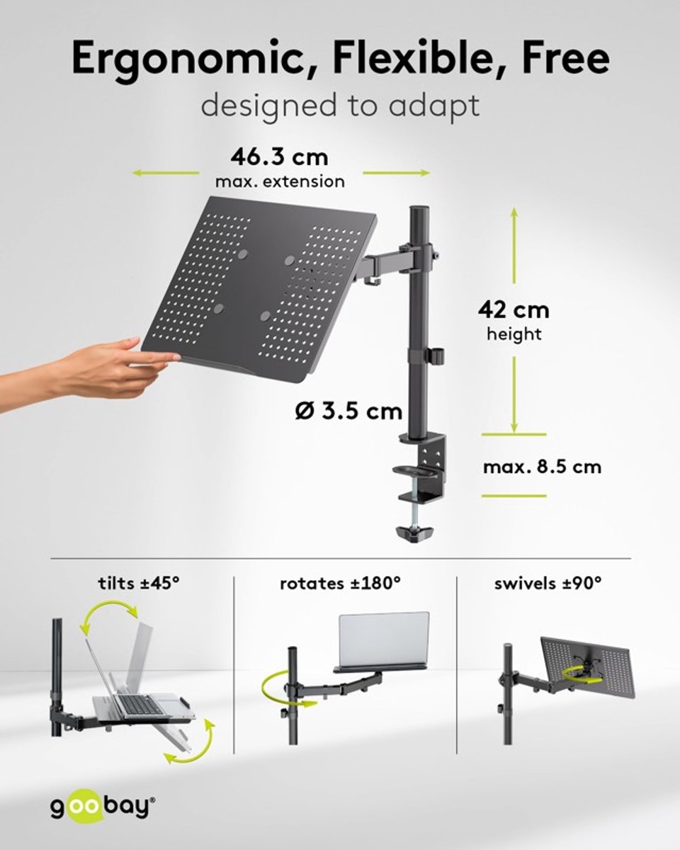 Goobay laptopbeugel single voor lapto 4 orig - Goobay Laptopbeugel Single Voor Laptops tot 15.6" Bureausteun (zwart)