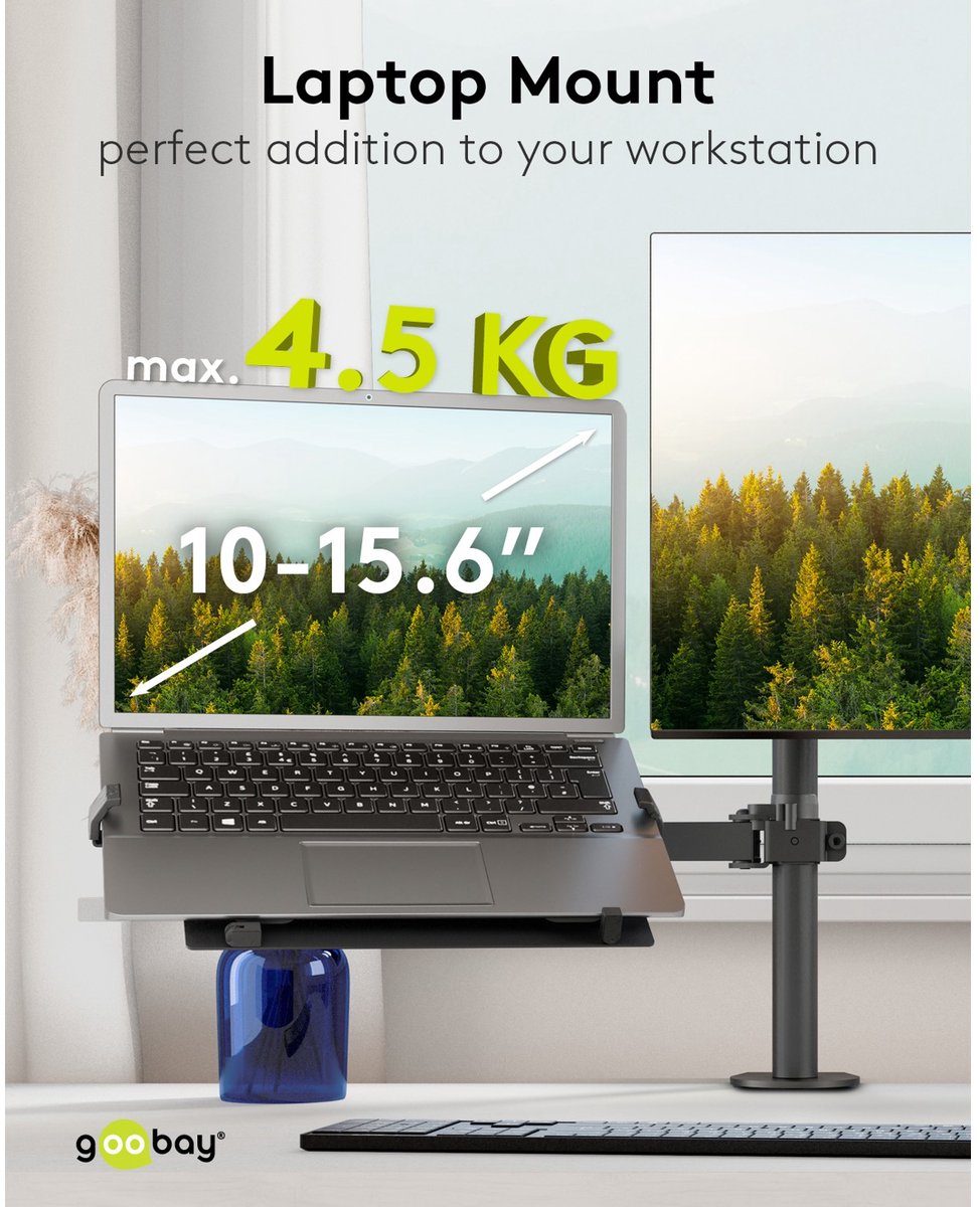Goobay laptopbeugel voor monitorarm v 6 orig - Goobay Laptopbeugel Voor tot 15.6" VESA-adapter (zwart)