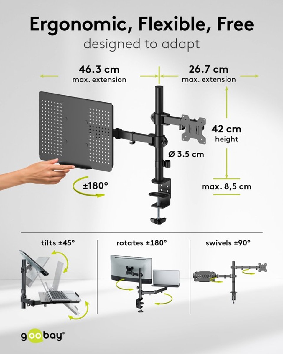 Goobay monitorbeugel met laptoparm 17 5 orig - Goobay Monitorbeugel Met Laptoparm 17-27 tot 27" Bureausteun (zwart)