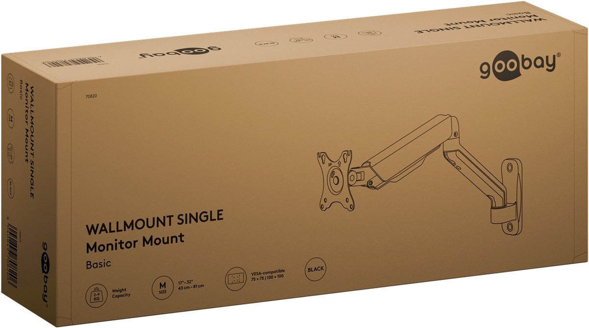 Goobay single monitor wall mount 17 t 10 orig - goobay Single Monitor Wall Mount, 17 tot 32" Muurbeugel (zwart)