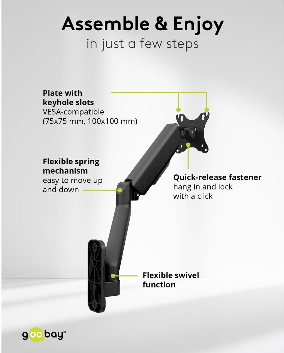 Goobay single monitor wall mount 17 t 4 orig - goobay Single Monitor Wall Mount, 17 tot 32" Muurbeugel (zwart)