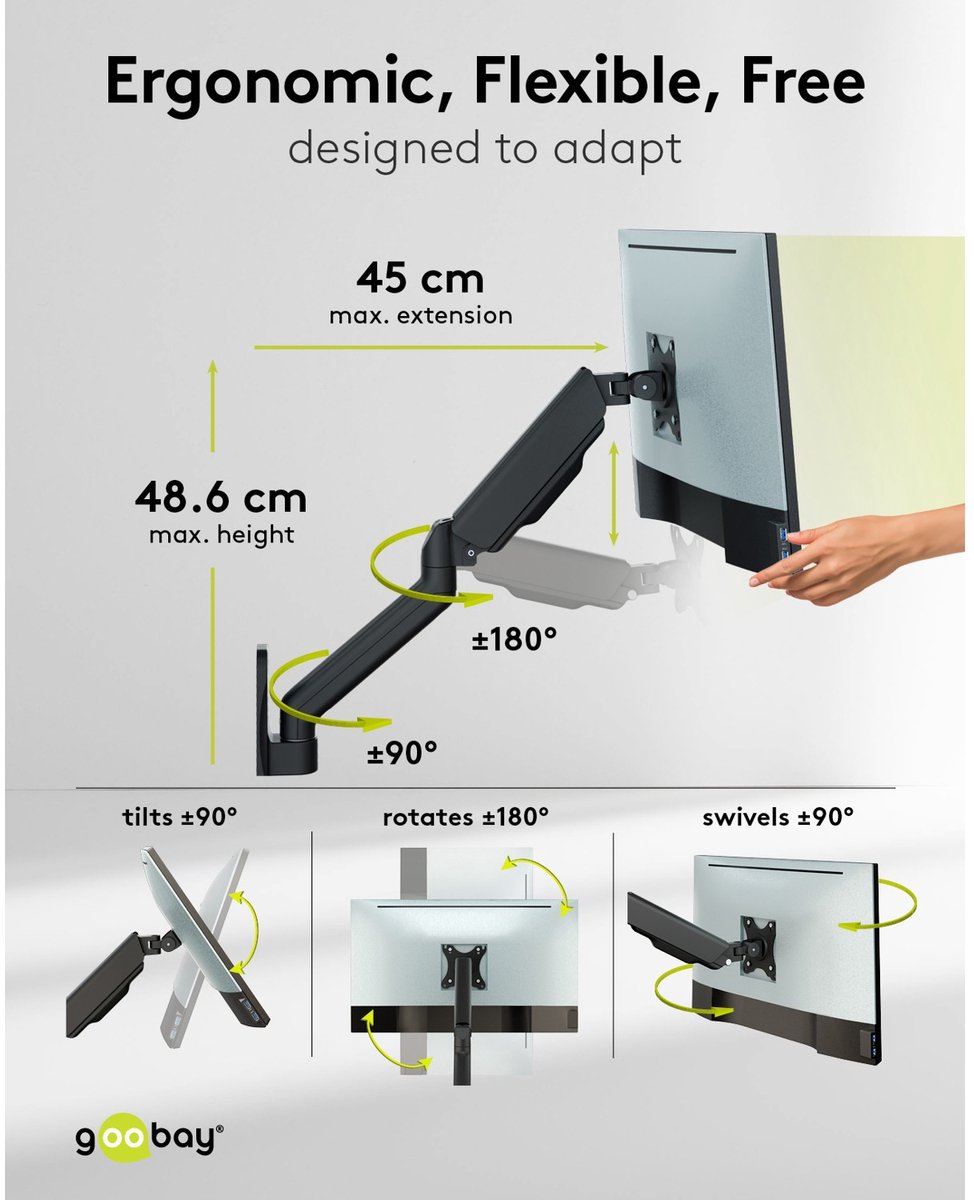 Goobay single monitor wall mount 17 t 7 orig - goobay Single Monitor Wall Mount, 17 tot 32" Muurbeugel (zwart)