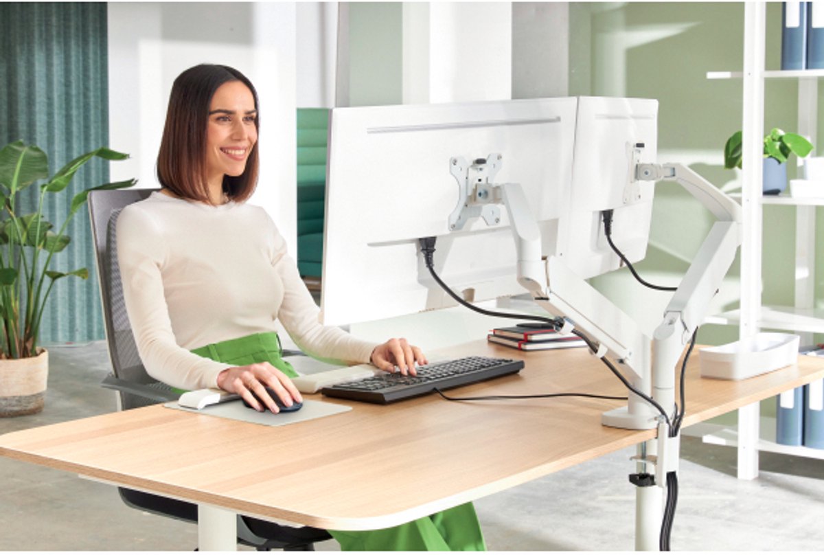 Leitz ergo ruimtebesparende dubbele 9554412 9 orig - Leitz Ergo voor 2 schermen tot 32" Bureausteun (grijs)