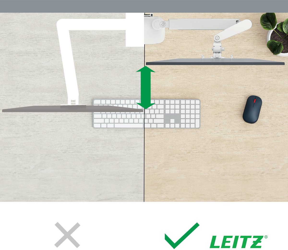 Leitz ergo ruimtebesparende enkele m 9554287 10 orig - Leitz Ergo Ruimtebesparende Enkele tot 32" Bureausteun (grijs)