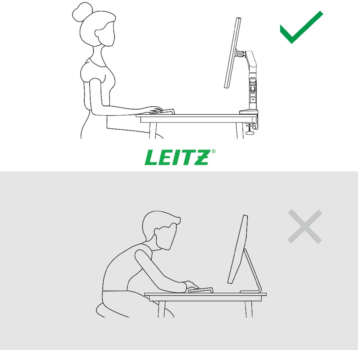 Leitz ergo ruimtebesparende enkele m 9554287 3 orig - Leitz Ergo Ruimtebesparende Enkele tot 32" Bureausteun (grijs)