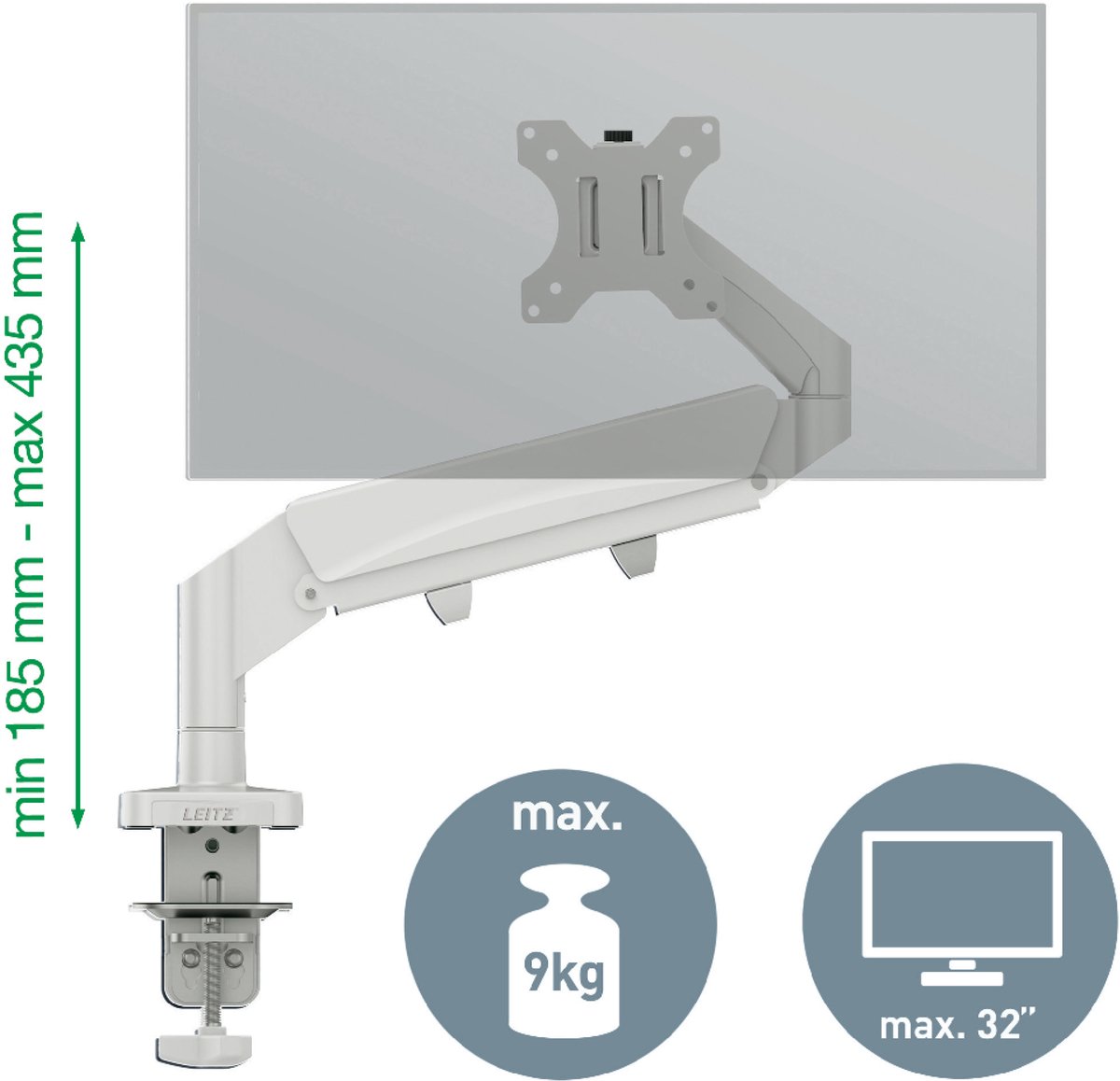 Leitz ergo ruimtebesparende enkele m 9554287 6 orig - Leitz Ergo Ruimtebesparende Enkele tot 32" Bureausteun (grijs)
