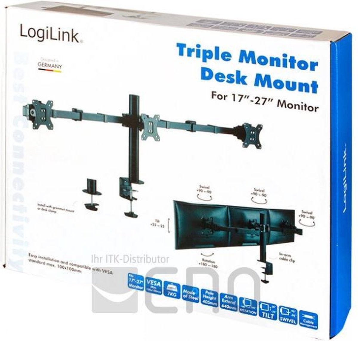 Logilink 3 weg monitorhouder 17 27 vers 2 orig - Logilink 3-Weg voor 3 schermen tot 27" Bureausteun (zwart)