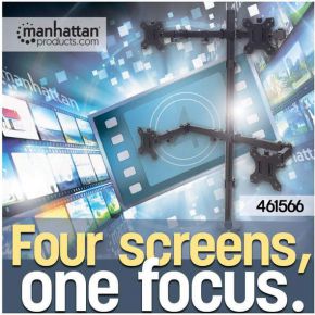 Manhattan 461566 32 klem zwart flat pane 4 orig - Manhattan 461566 voor 4 schermen tot 32" Bureausteun (zwart)