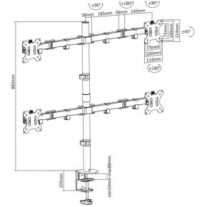 Manhattan 461566 32 klem zwart flat pane 5 orig - Manhattan 461566 voor 4 schermen tot 32" Bureausteun (zwart)