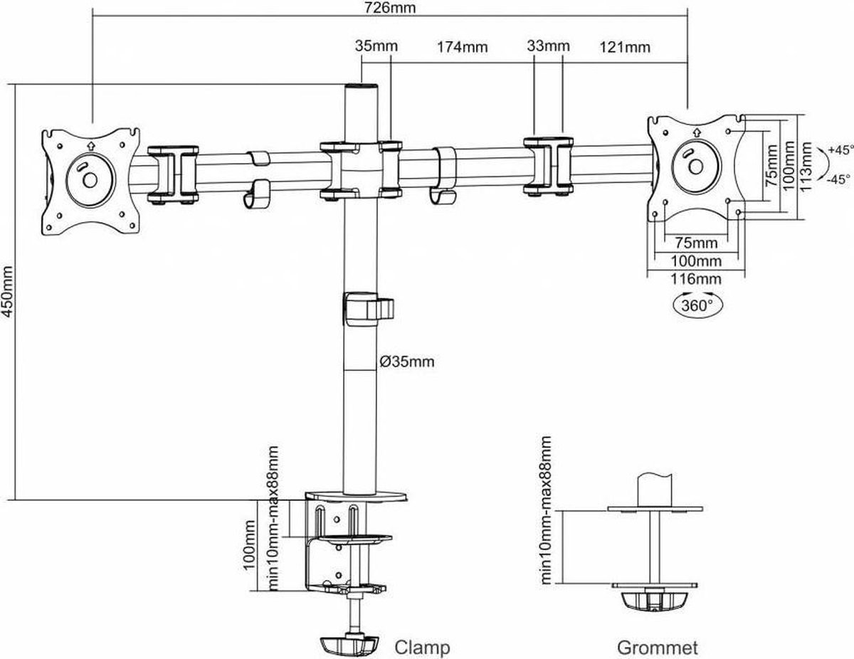 Neomounts bureausteun nm d135dsilver bev 6 orig - Neomounts Nm-D135Dsilver tot 27" Bureausteun (zilver)