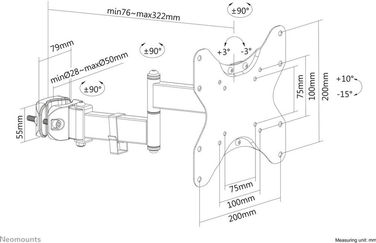 Neomounts fl40 450bl12 tv paalsteun 23 4 5 orig - Neomounts Fl40-450Bl12 Tv-Paalsteun 23-42" tot 42" Bureausteun (zwart)
