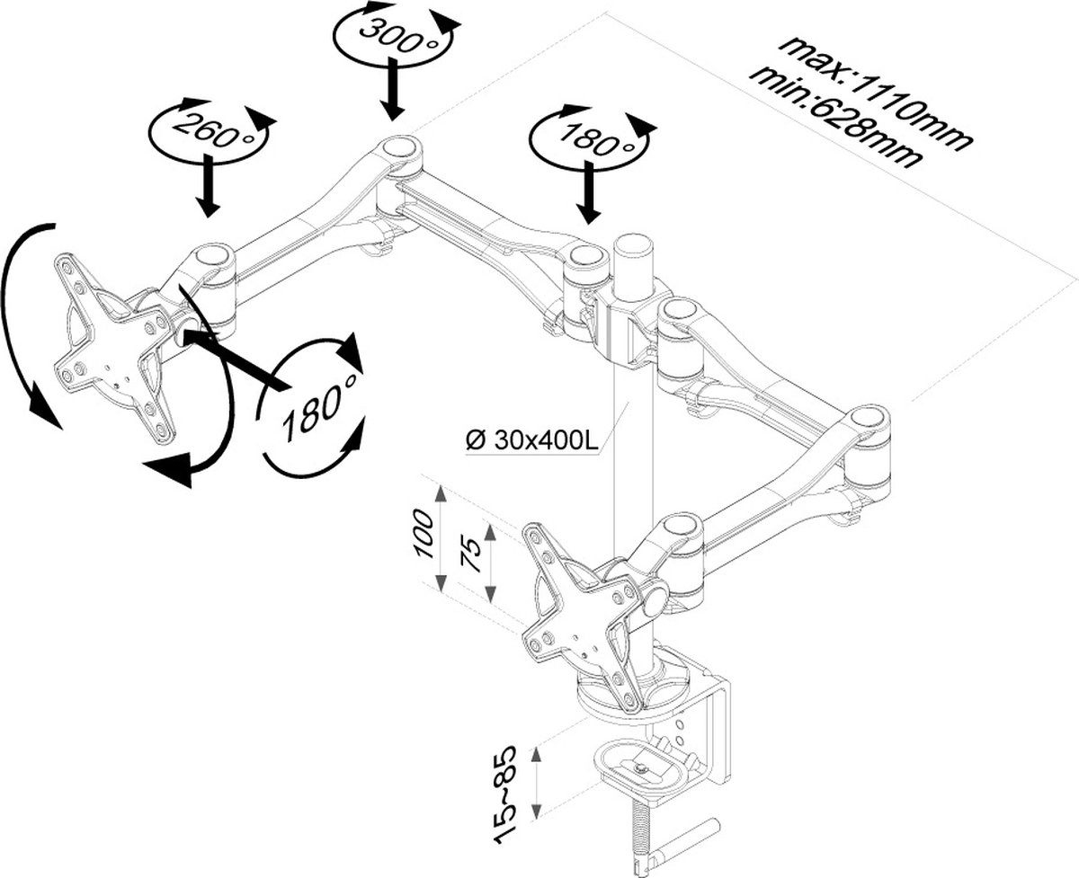 Neomounts fpma d1030d monitorarm 2 scher 5 orig - Neomounts Fpma-D1030D voor 2 schermen tot 24" Bureausteun (zilver)