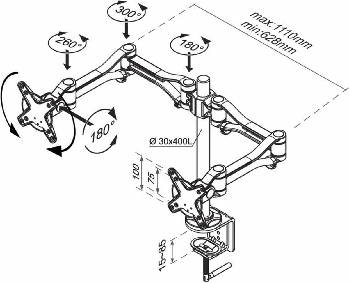 Neomounts fpma d1030d monitorarm 2 scher 6 orig - Neomounts Fpma-D1030D voor 2 schermen tot 24" Bureausteun (zilver)