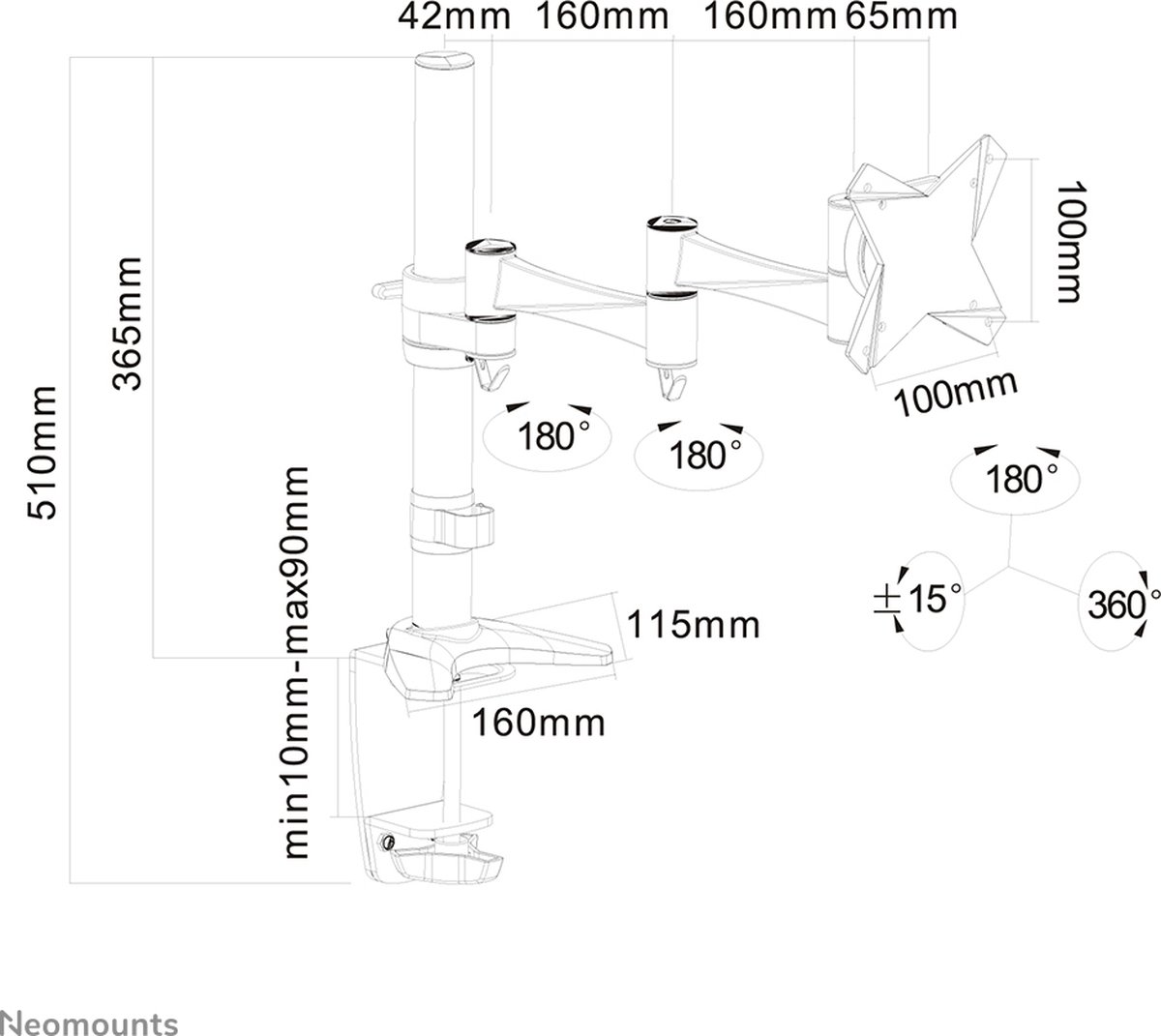 Neomounts fpma d1330silver monitorarm 1 5 orig - Neomounts Fpma-D1330Silver Monitorarm 1 tot 30" Bureausteun (zilver)
