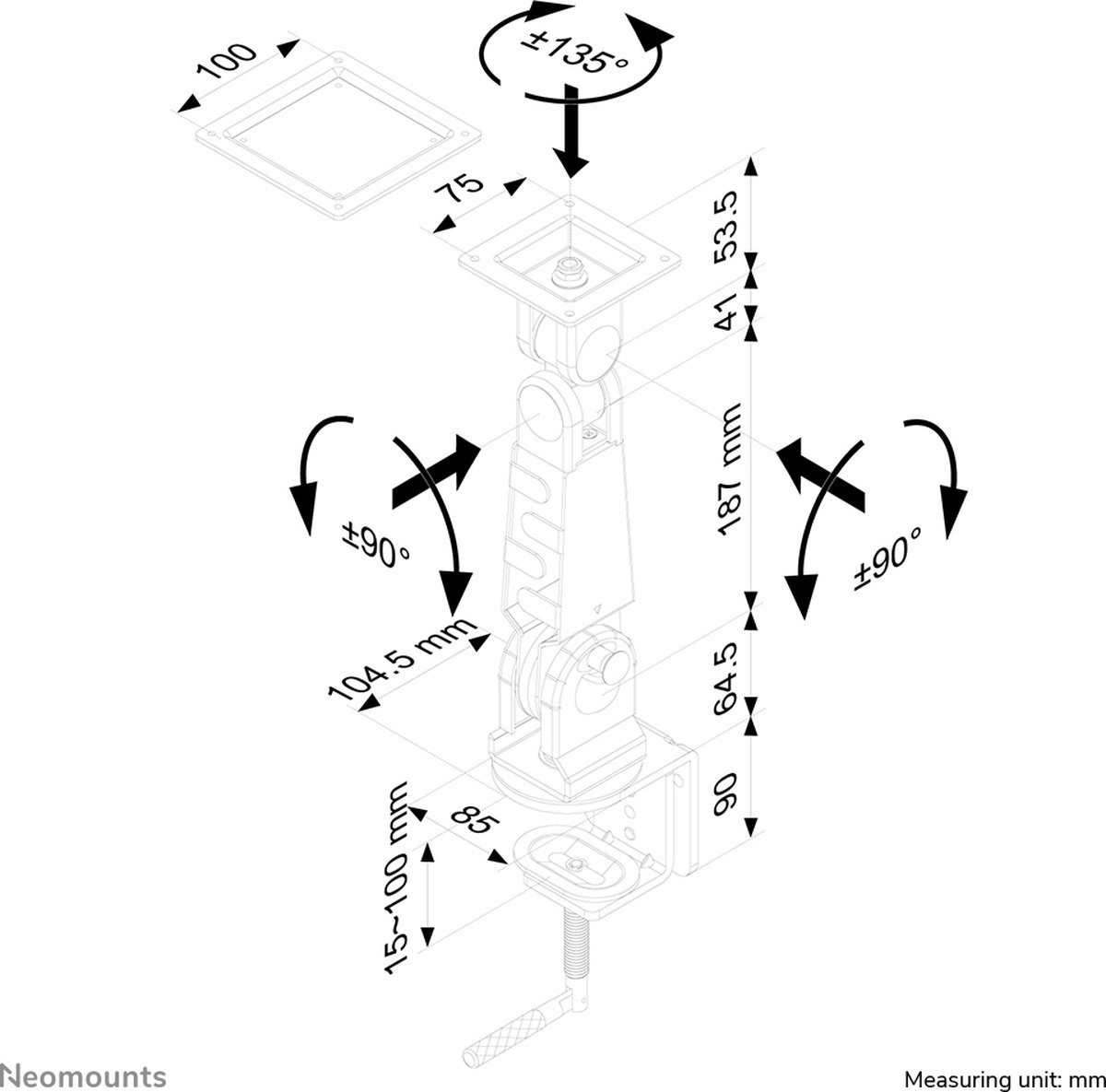 Neomounts fpma d400 monitorarm 1 scherm 4 orig - Neomounts Fpma-D400 tot 30" Bureausteun (grijs)