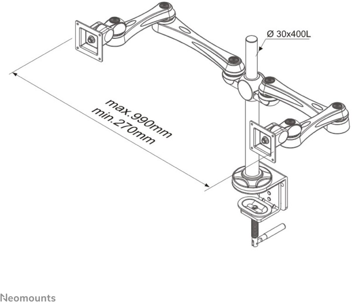 Neomounts fpma d930d monitorarm 2 scherm 5 orig - Neomounts Fpma-D930D voor 2 schermen tot 30" Bureausteun (zilver)