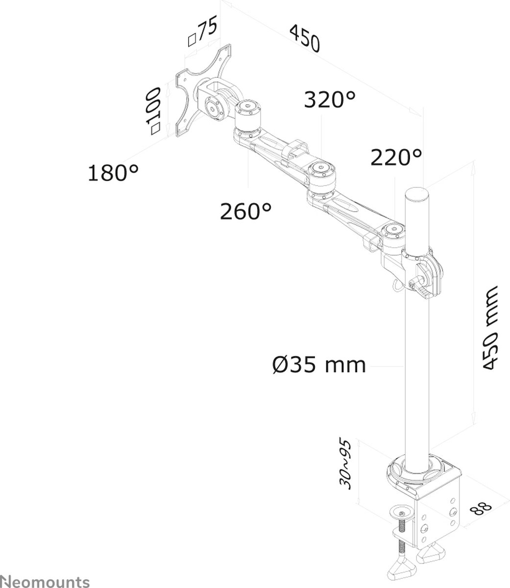 Neomounts fpma d935 monitorarm 1 scherm 7 orig - Neomounts Fpma-D935 Monitorarm 1 Scherm tot 30" Bureausteun (zilver)