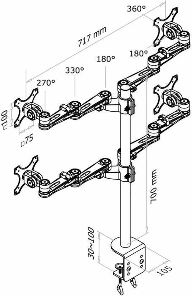 Neomounts fpma d935d4 monitorarm 4 scher 9 orig - Neomounts Fpma-D935D4 voor 4 schermen tot 27" Bureausteun (zilver)