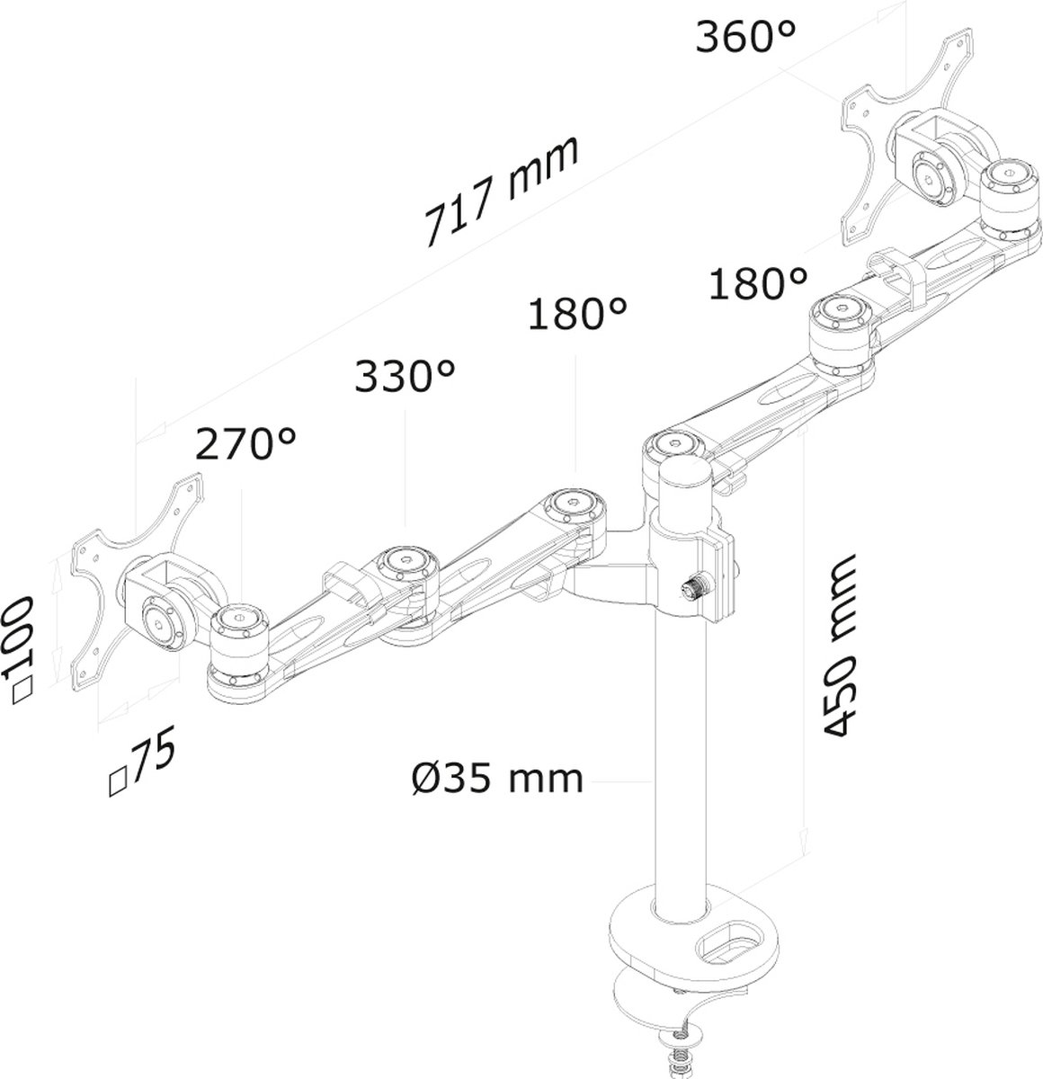 Neomounts fpma d935dg monitorarm 2 scher 8 orig - Neomounts Fpma-D935Dg voor 2 schermen tot 27" Bureausteun (zilver)