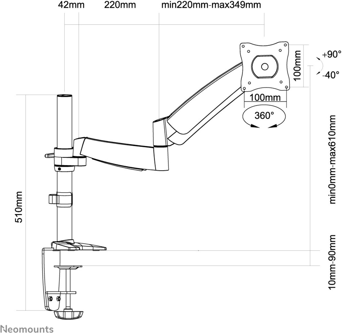 Neomounts fpma d950 monitorarm 1 scherm 6 orig - Neomounts Fpma-D950 tot 27" Bureausteun (zilver)