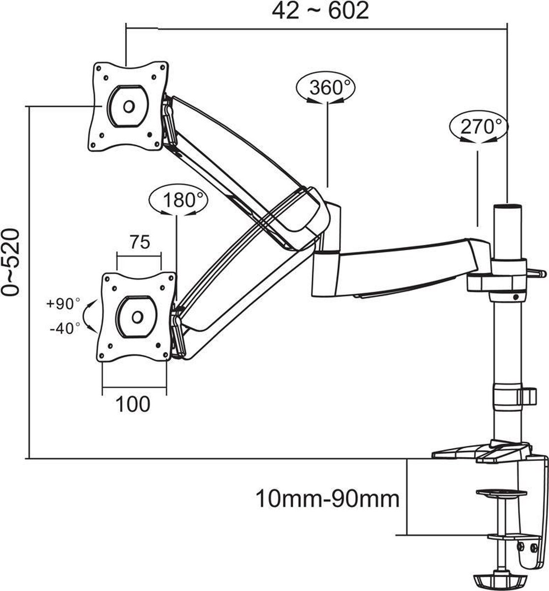 Neomounts fpma d950 monitorarm 1 scherm 9 orig - Neomounts Fpma-D950 tot 27" Bureausteun (zilver)