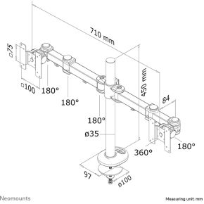 Neomounts fpma d960dg 3 orig - Neomounts Fpma-D960Dg voor 2 schermen tot 27" Bureausteun (zwart)