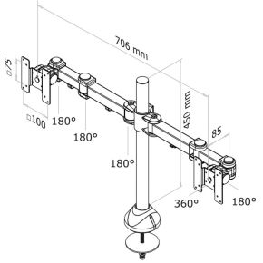 Neomounts fpma d960dg 4 orig - Neomounts Fpma-D960Dg voor 2 schermen tot 27" Bureausteun (zwart)