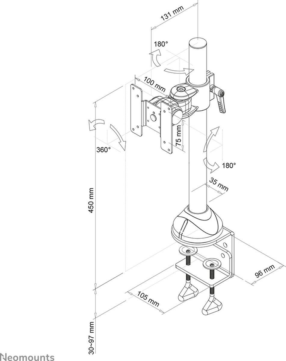 Neomounts fpma d965 monitorarm 1 scherm 4 orig - Neomounts Fpma-D965 Monitorarm 1 Scherm tot 30" Bureausteun (zwart)