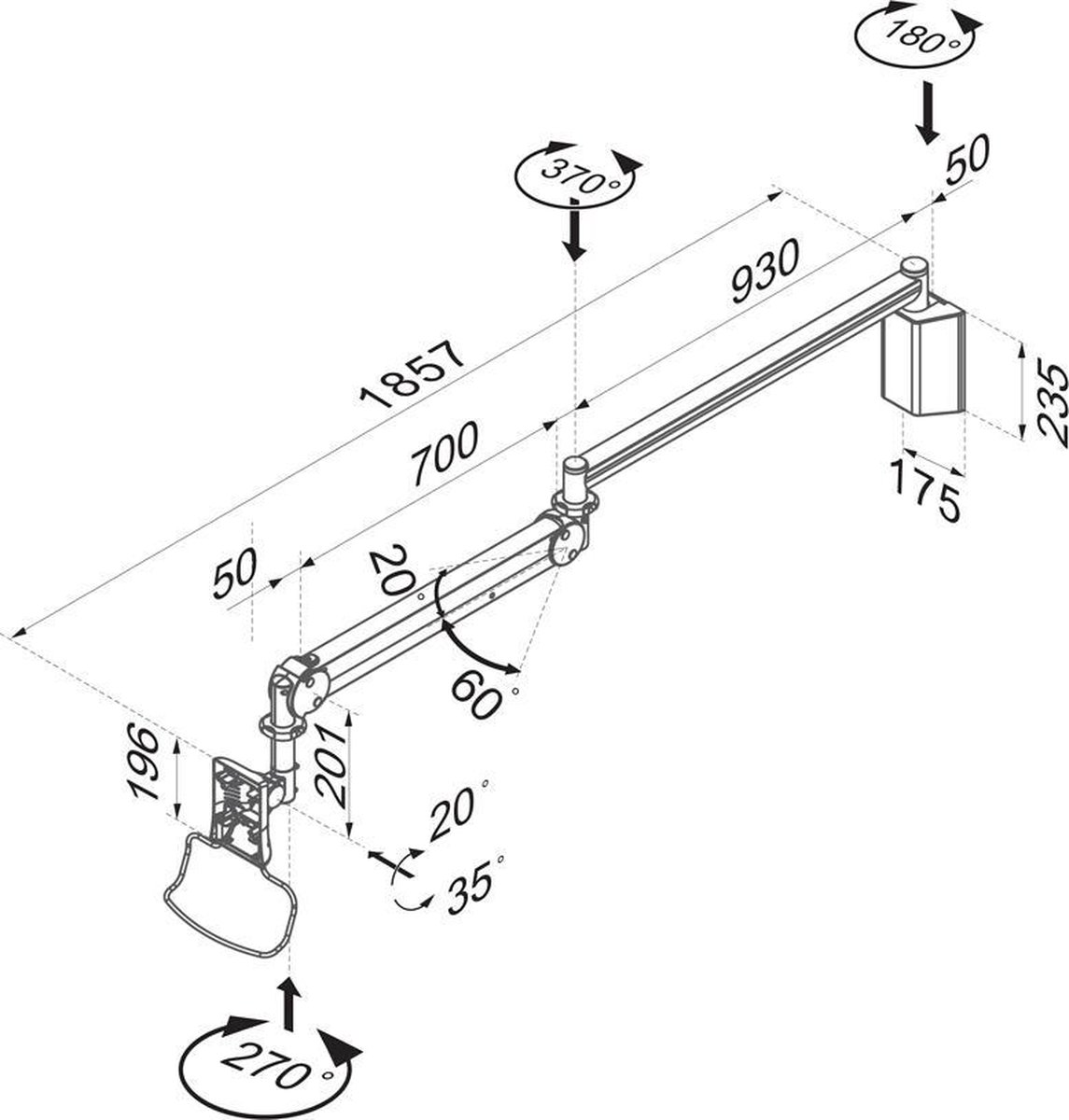 Neomounts fpma haw100 medische monitorar 10 orig - Neomounts Fpma-Haw100 Medische Monitorarm tot 24" Muurbeugel (wit)