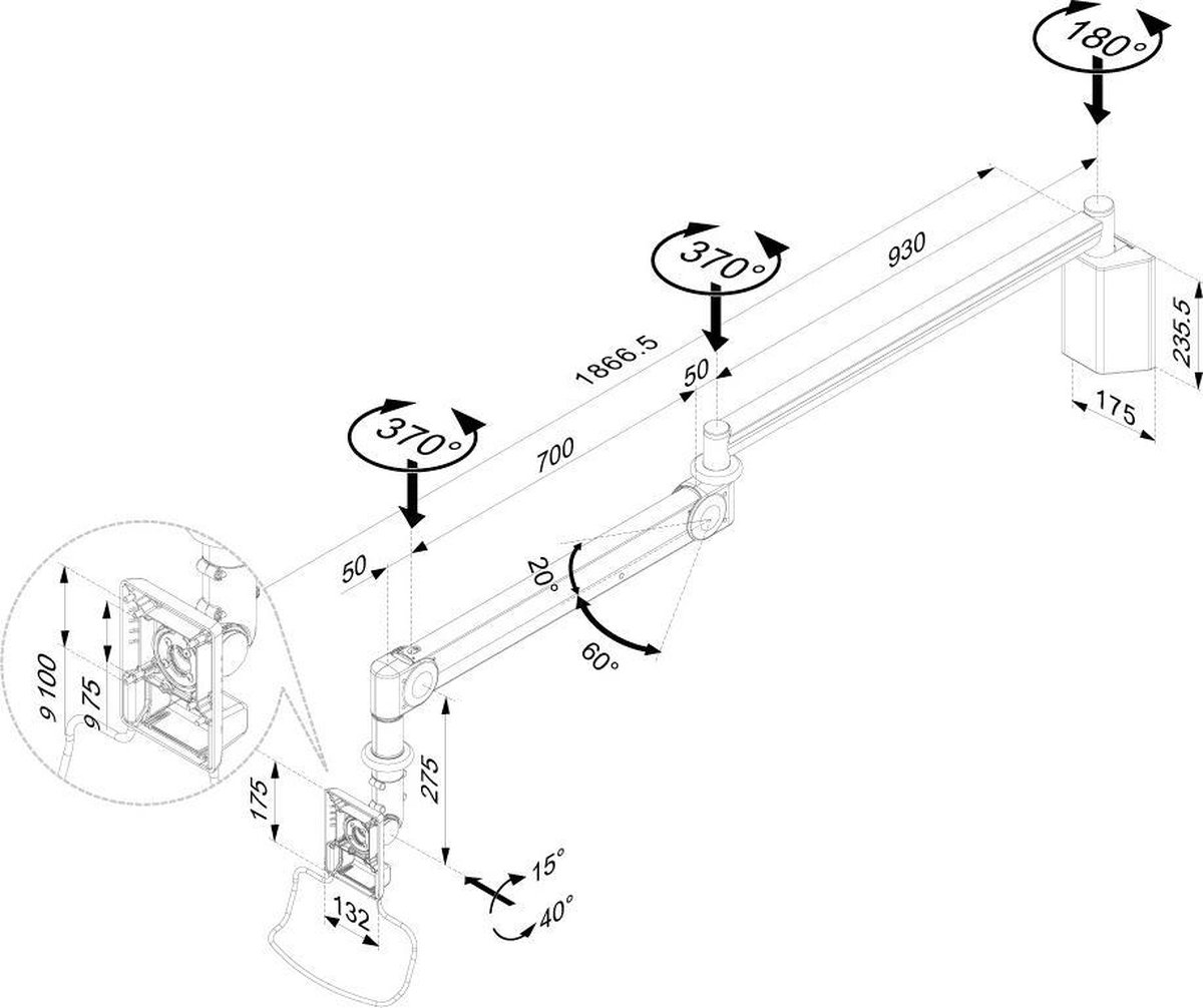 Neomounts fpma haw100 medische monitorar 7 orig - Neomounts Fpma-Haw100 Medische Monitorarm tot 24" Muurbeugel (wit)
