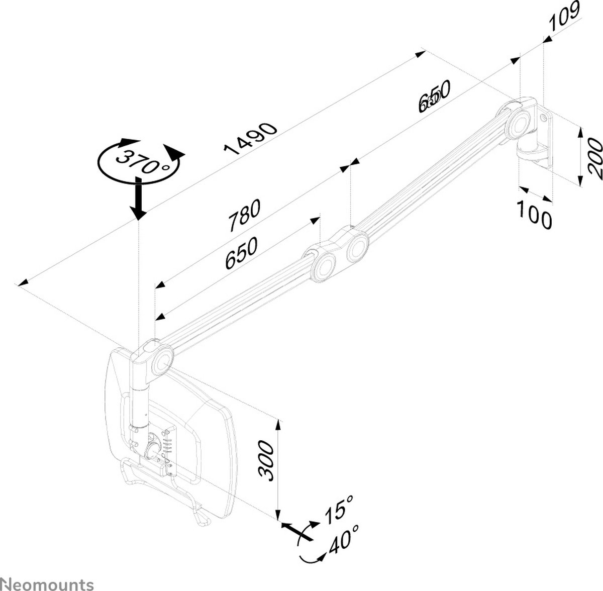 Neomounts fpma haw200 medische monitorar 6 orig - Neomounts Fpma-Haw200 Medische Monitorarm tot 27" Muurbeugel (wit)