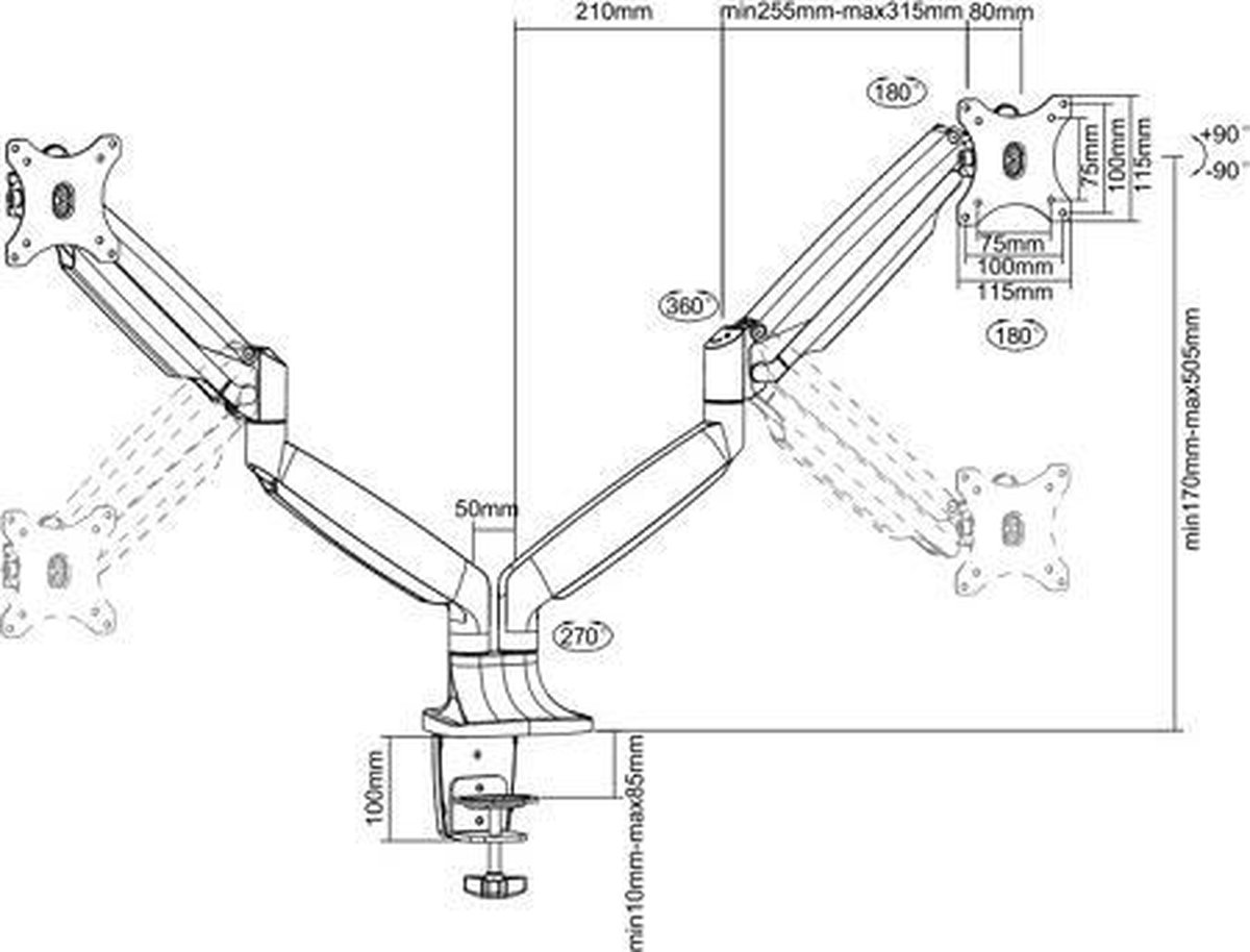 Neomounts nm d750dsilver monitorarm 2 sc 10 orig - Neomounts Nm-D750Dsilver voor 2 schermen tot 32" Bureausteun (zilver)